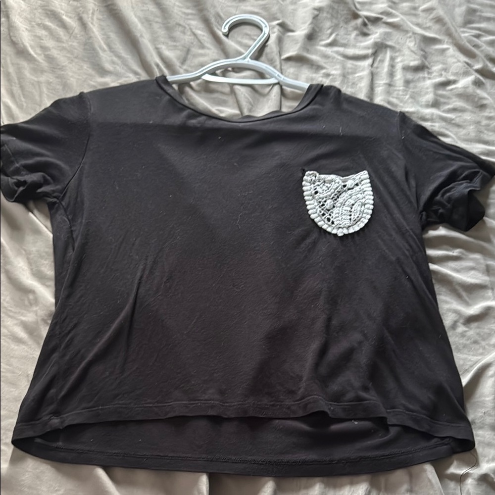 Art Class Black Crop Top with Embellished Design